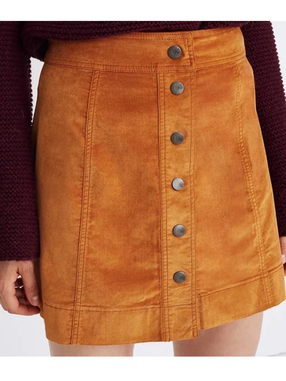NWOT Madewell Velveteen A-Line Miniskirt, Button-Front Edition. Size 00 - Picture 1 of 6